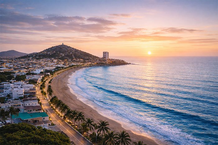 Vista del malecón y las playas de Mazatlán, Sinaloa, México